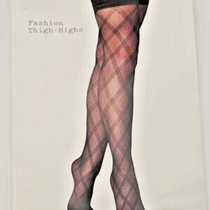 A New Day Women’s Triple Bias Plaid Thigh Highs Size s/m – Stylish Patterned Soc